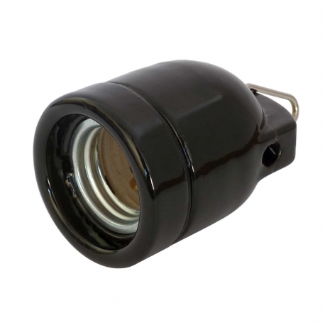 Portalámpara Cerámico Vintage E27 Negro con Gancho