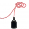 Bakelite E27 Bare Pendant Light with Red & White Fabric Cable