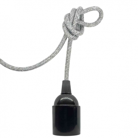Bakelite E27 Bare Pendant Light with Grey Wool Fabric Cable