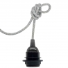 Portalámpara Baquelita﻿﻿ E27 (Roscado con Tope) Glosar con Cable Textil Gris