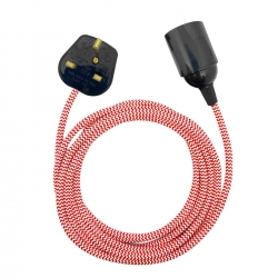 Douille à vis Edison E27 Noire Brillant (Lisse Sans Bague) avec Câble Textile Rouge et Blanc et Prise