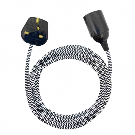 Portalámpara Baquelita﻿﻿ E27 (Liso) Glosar con Cable Textil Negro y Blanco y Enchufe