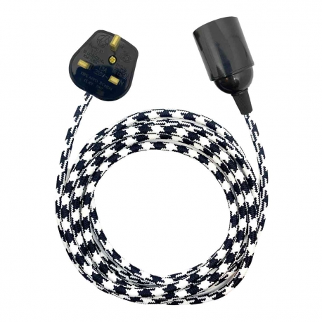 Bakelite Effect E27 Bare Pendant Light with Plug and Black and White Houndstooth Fabric Cable