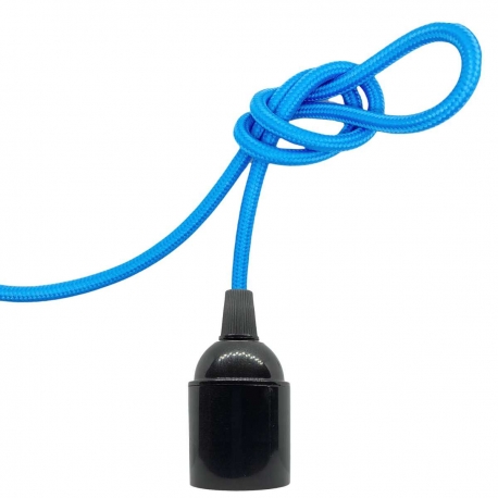Portalámpara Baquelita﻿﻿ E27 (Liso) Glosar con Cable Textil Azul