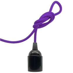 Douille à vis Edison E27 Noire Brillant (Lisse Sans Bague) avec Câble Textile Violet