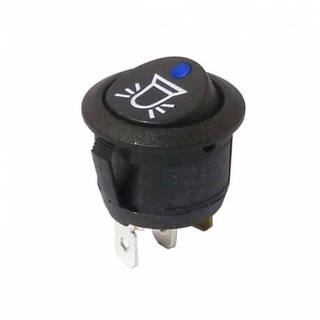 On-Off Single Pole Round Rocker Switch | Blue 12-24V with Warning Symbol Print