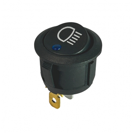 On-Off Single Pole Round Rocker Switch | Blue 12-24V with Head Light Symbol Print