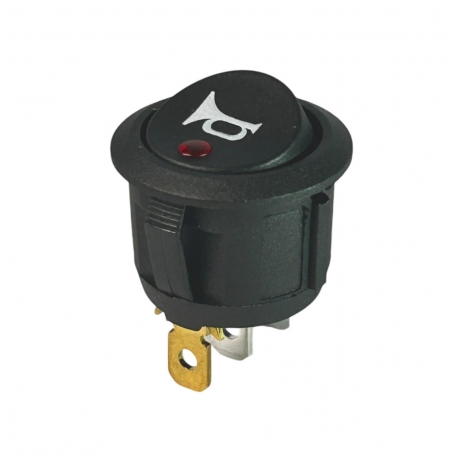 On-Off Single Pole Round Rocker Switch | Red 12-24V with Horn Symbol Print